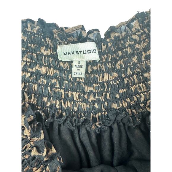 Max Studio Womens Off The Shoulder Leopard Print Tan Black Top Size Small - Picture 7 of 7